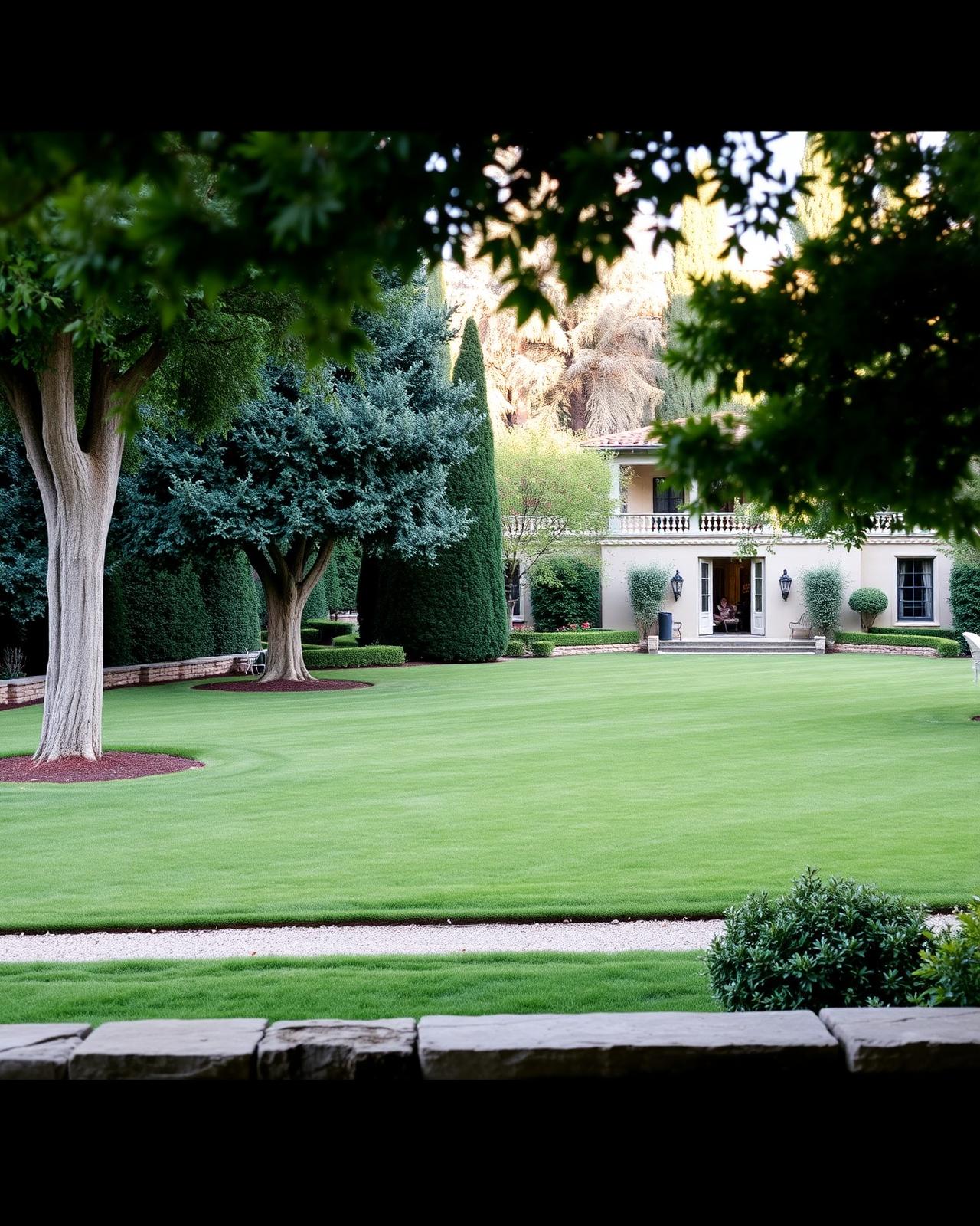 Giardino privato con prato curato e siepi