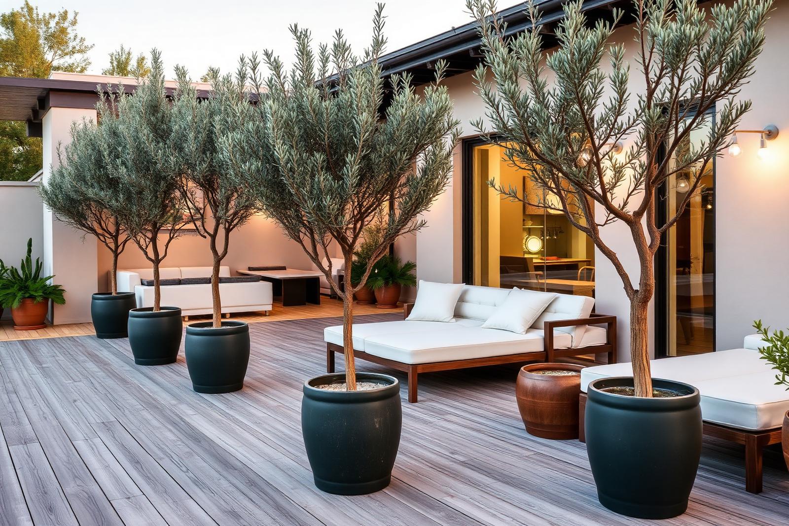 Terrazza con olivi in vaso
