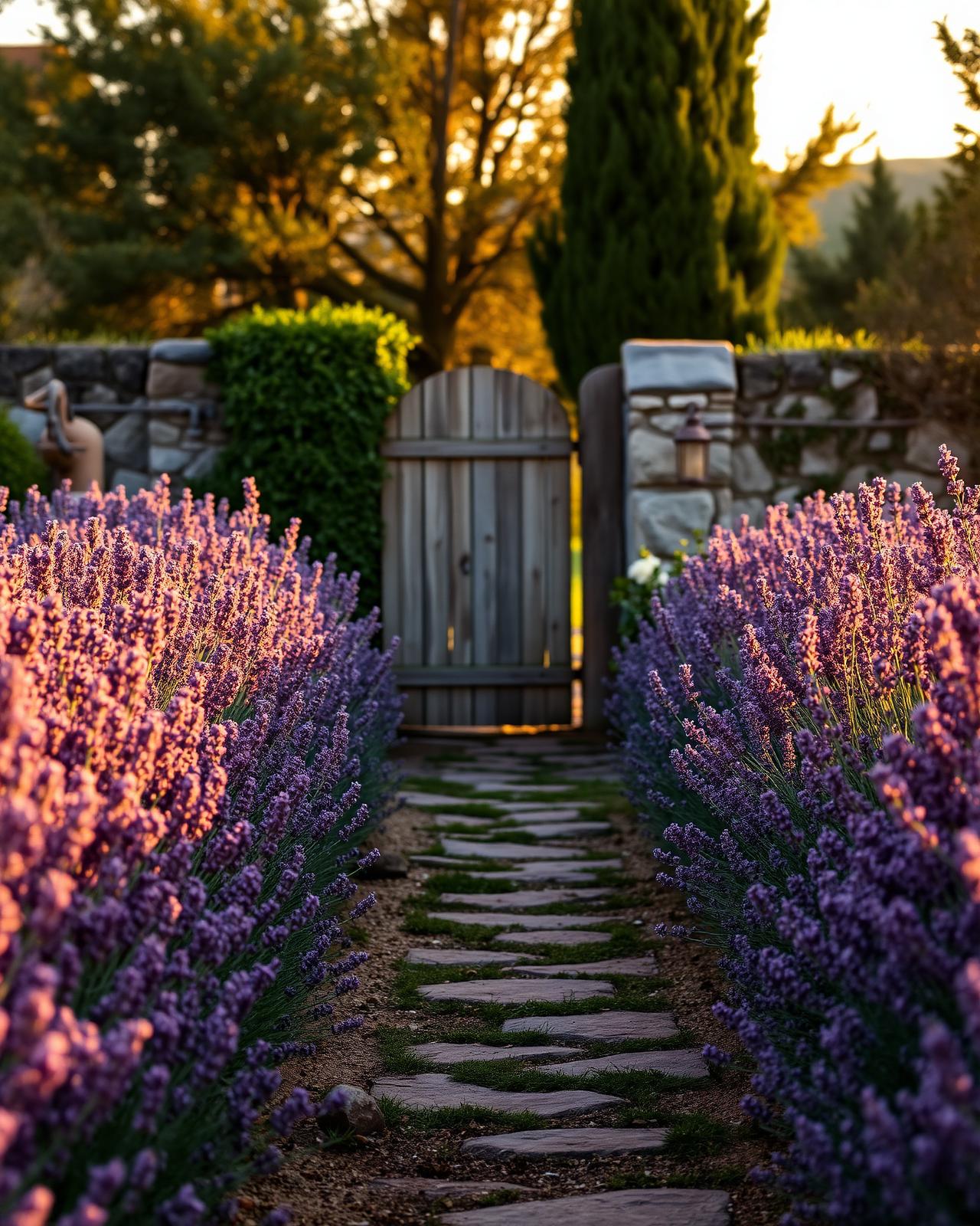 Vialetto con bordura di lavanda