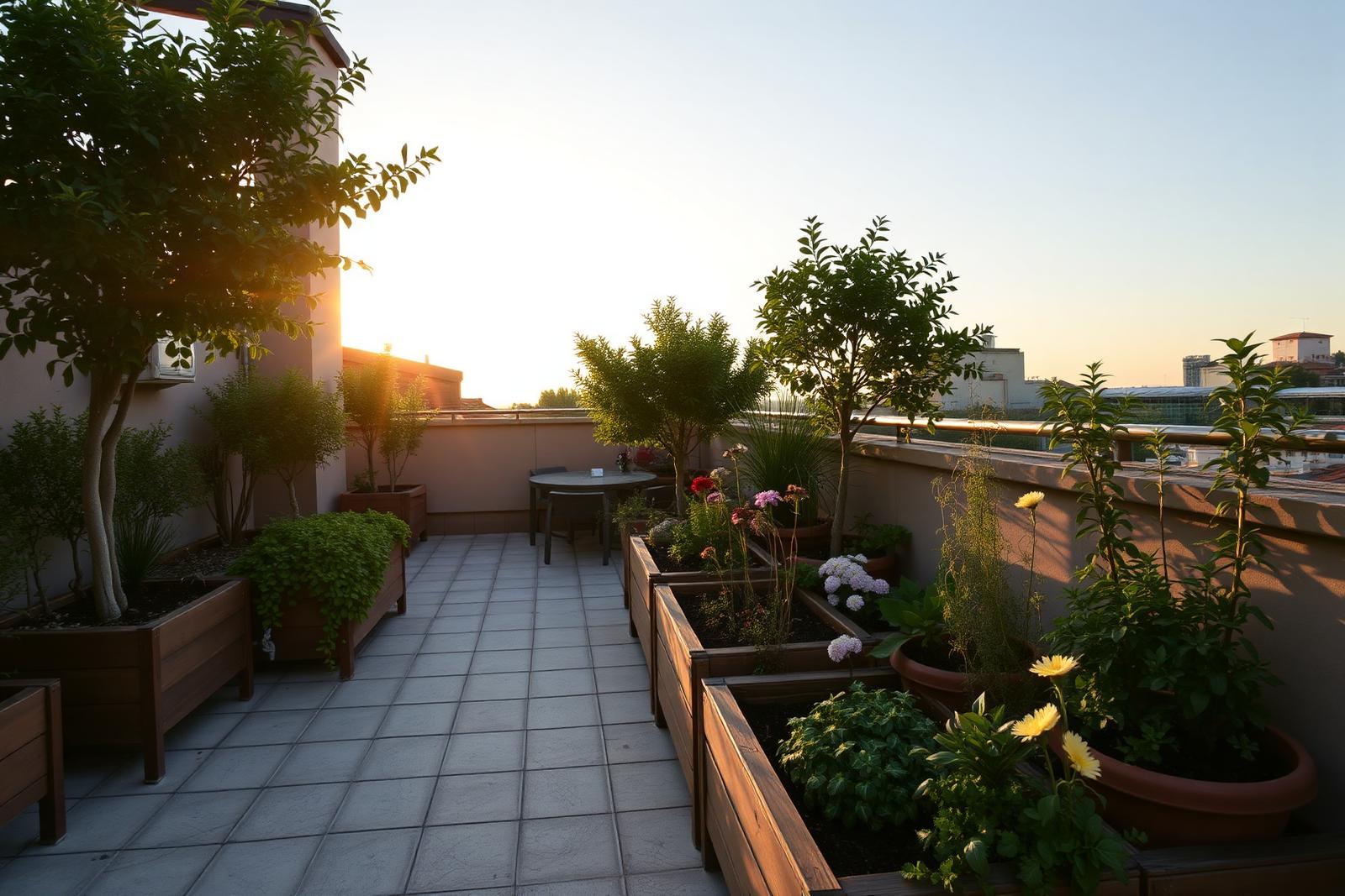 Terrazza fiorita al tramonto