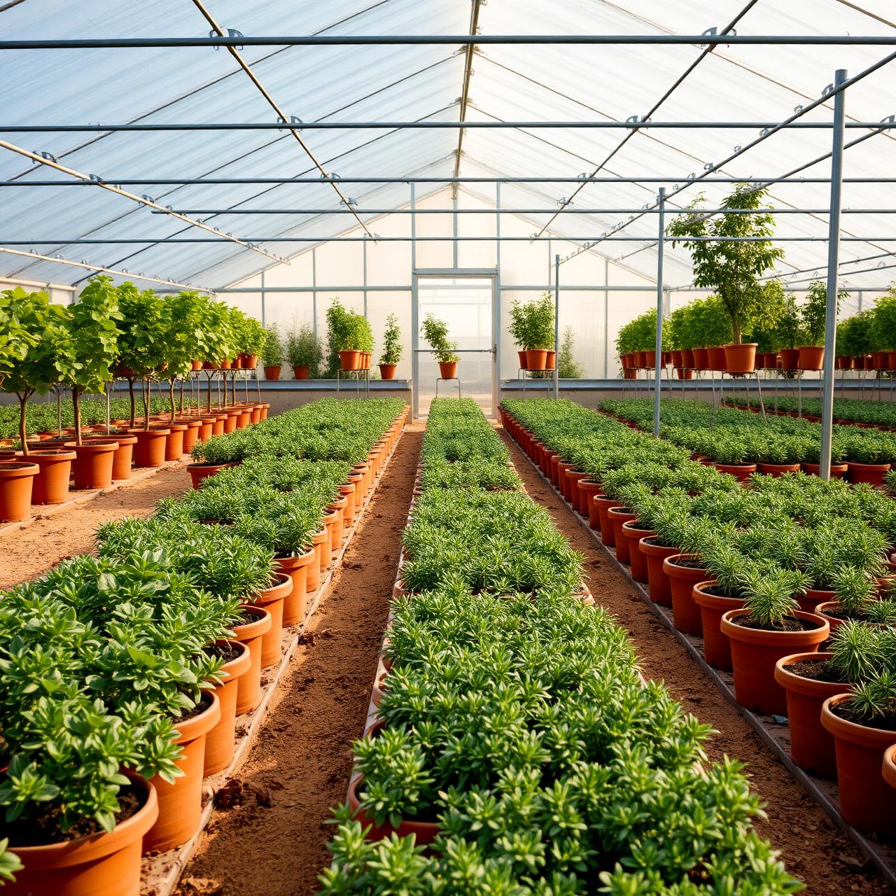 Vivaio interno con piante in vaso